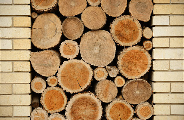 istock Brick wall and wooden slices 178576222