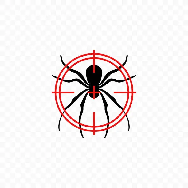 Vector illustration of Spider and red target vector design. Pest control graphic design