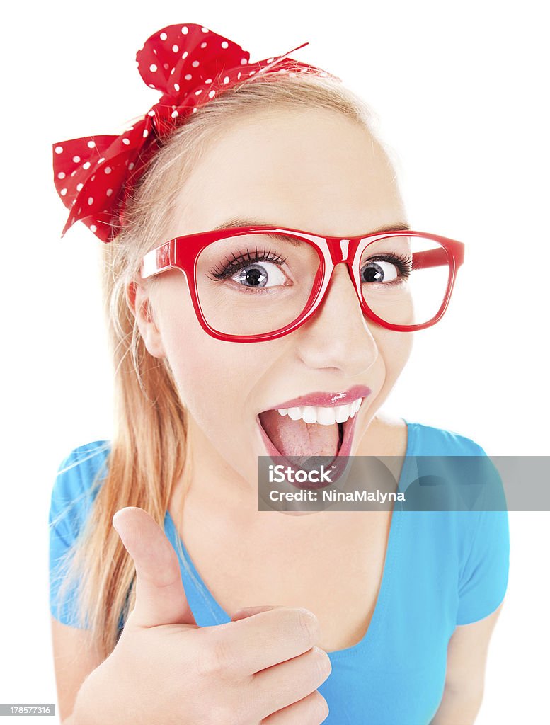 Everything is ok funny girl with thumb up Achievement Stock Photo