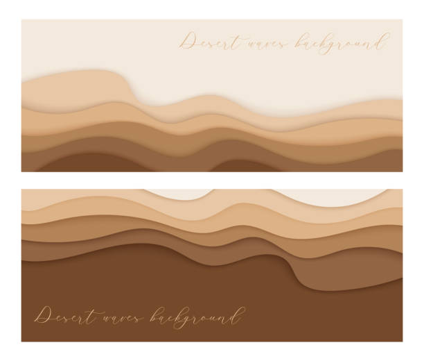 illustrations, cliparts, dessins animés et icônes de vagues du désert, dunes de sable papier art deux bannières ensemble - silhouette nobody cream coloured colored background
