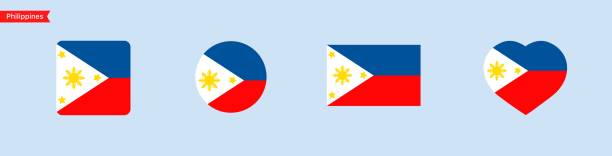 nationalflagge der philippinen. flaggensymbole für die sprachauswahl. philippinen-flagge in form eines quadrats, kreises, herzens. vektor-symbole - manila philippines map philippines flag stock-grafiken, -clipart, -cartoons und -symbole