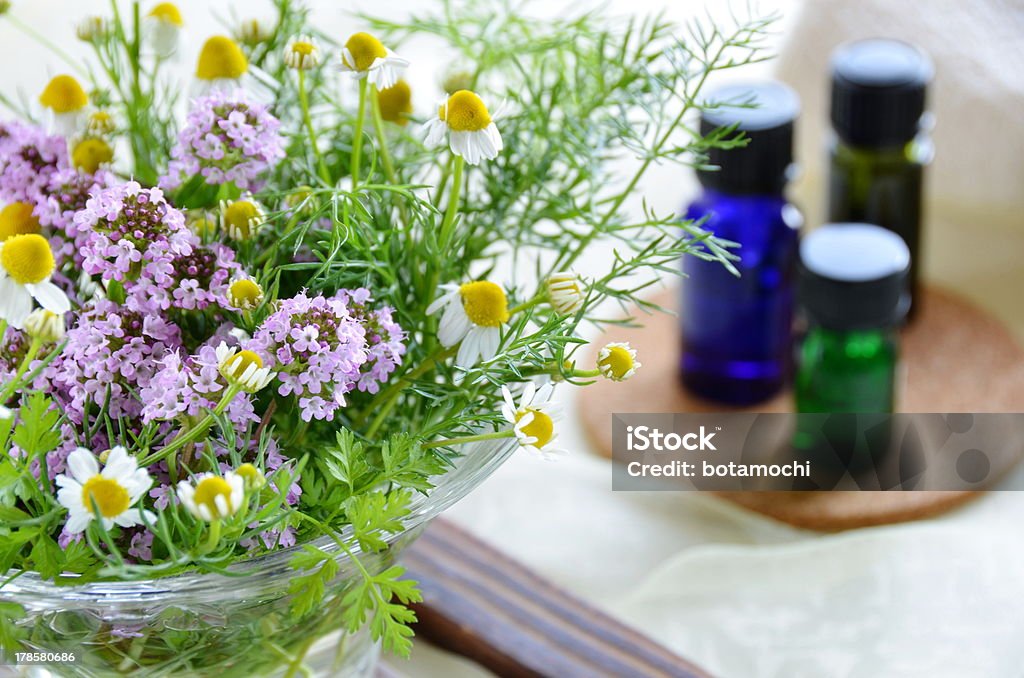 Tratamiento de aromaterapia con hierbas - Foto de stock de Aceite de aromaterapia libre de derechos