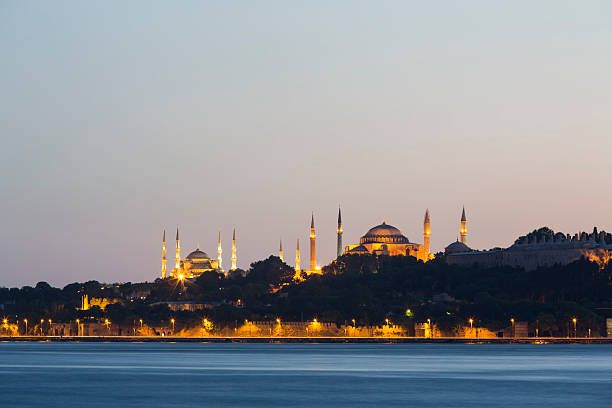istock Beautiful Hagia Sophia and Blue Mosque (Sultanahmet) at night 178581902