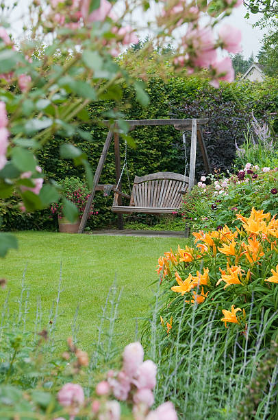 istock Wooden garden swing 178582426