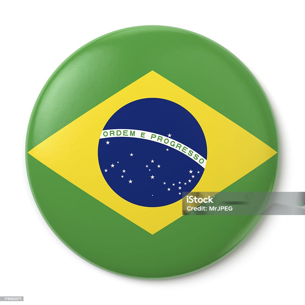 Brazil Pin-back A pin button with the Brazilian flag. Isolated on white background with clipping path. Badge Stock Photo