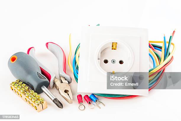 Electric Tools On White Background Stock Photo - Download Image Now - Backgrounds, Cable, Cutting