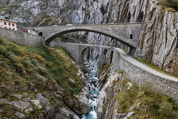 istock Devil's Bridge (Teufelsbrucke) over of Schollenen Gorge (Schollenenschlucht) in Andermatt, Switzerland 1785839183