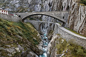 Devil's Bridge (Teufelsbrucke) over of Schollenen Gorge (Schollenenschlucht) in Andermatt, Switzerland