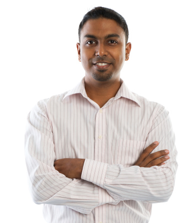 Indian man. Young good looking Indian people smiling, standing isolated on white background.