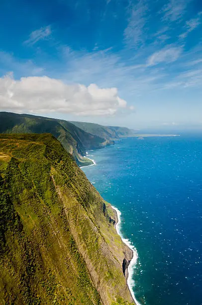 Coastline of Molokai island viewed from helicopter