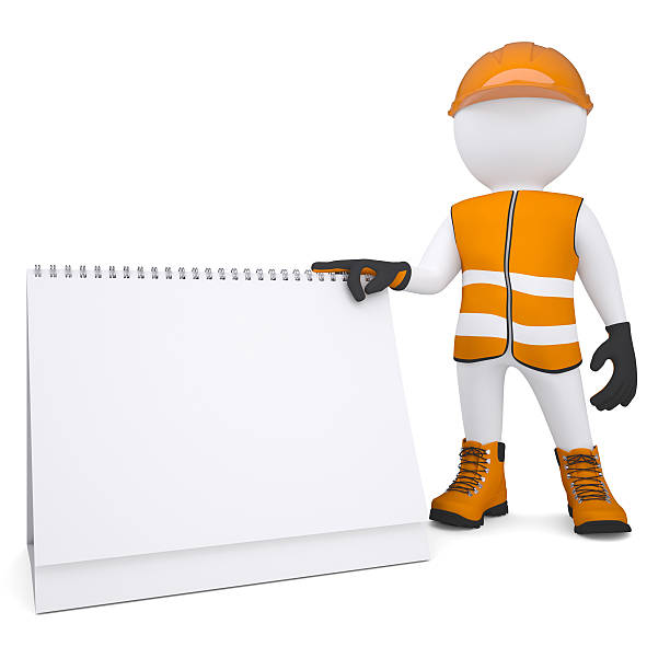 istock 3d white man in overalls holding a calendar 178586236