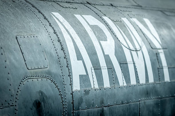 istock Side view of military plane with inscription. 178589209