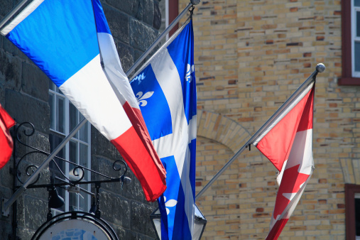 Flags of the France Canada and Quebec