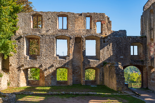 The Landskron castle ruins in Oppenheim/Germany on the Rhine on a sunny autumn day