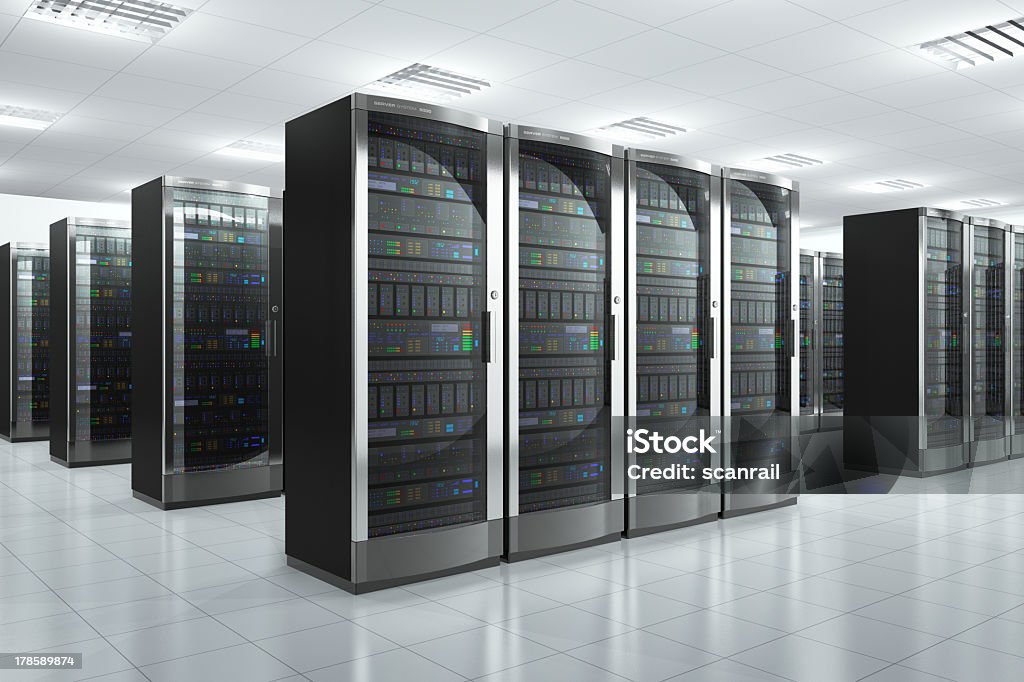 Modern network servers in a datacenter See also: Network Server Stock Photo