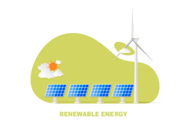 Vector illustration of Vector illustration of green energy generated by wind turbine and solar panel