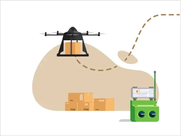 Vector illustration of Delivery drone,Vector illustration of delivery drone with map.