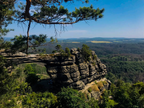 Pravcicka Brana The impressive largest natural sandstone arch in Europe, found in Bohemian Switzerland in the Czech Rep. This is also called Pravcicka Brana, or Pravcicka Gate. pravcicka stock pictures, royalty-free photos & images