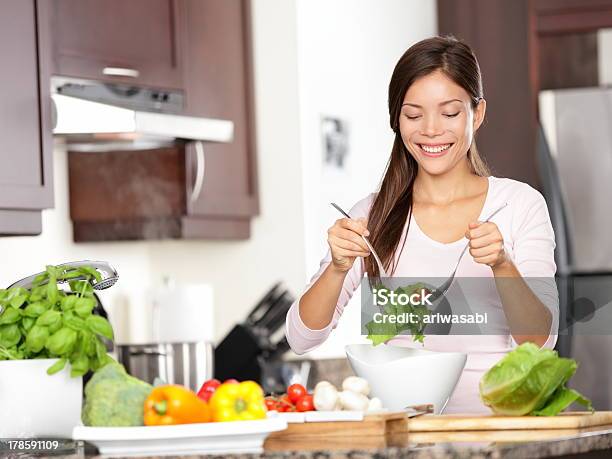 Woman Making Salad Stock Photo - Download Image Now - Healthy Eating, One Woman Only, Women