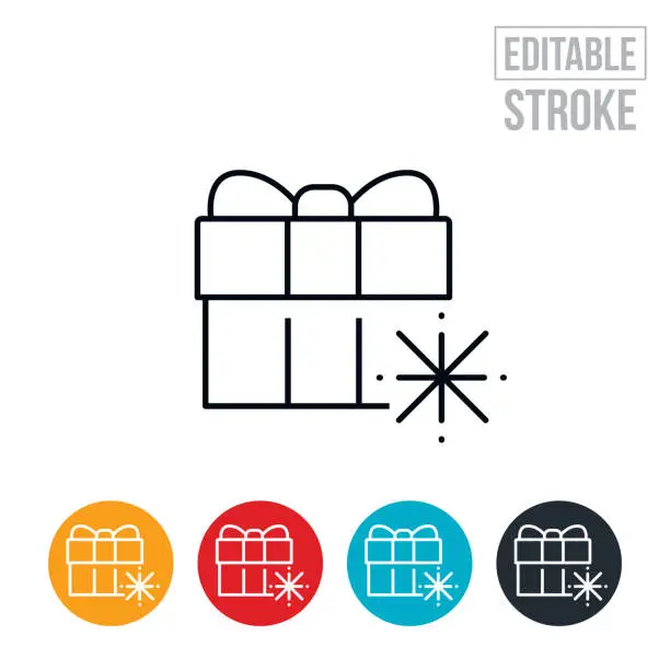 Vector illustration of Christmas Present Gift Thin Line Icon - Editable Stroke