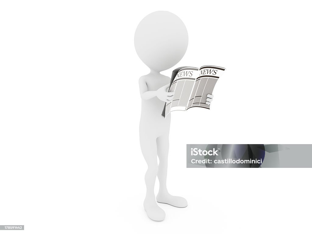 Notizie. 3 D poco carattere umano leggendo un quotidiano. - Foto stock royalty-free di Abbonamento