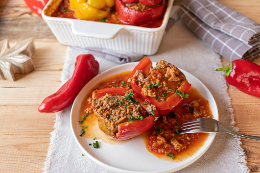 red peppers stuffed with meat and bulgur