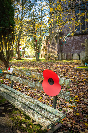 St Marychurch, UK. 10 November 2023. St Mary the Virgin Church in Torquay has poppies and armed forced displays to mark Remembrance Day.