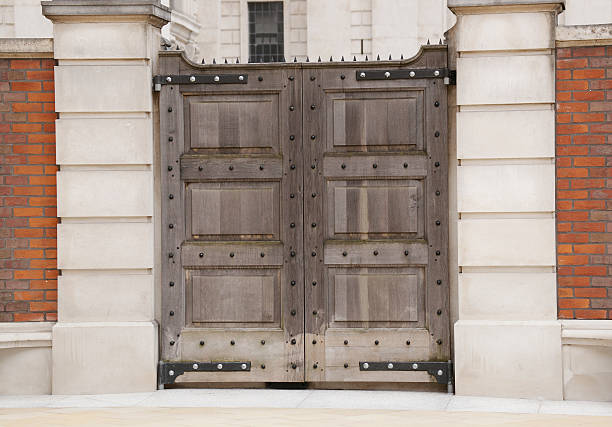 old wooden gates stock photo