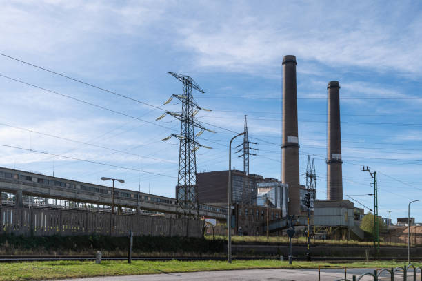 istock Thermal power station with electricity pylons 1785933942