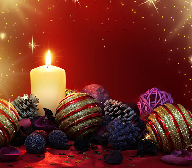 istock Christmas composition with candle and colored potpourri 178594054