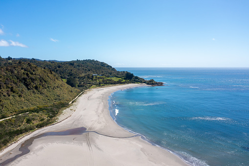 Aerial View of a Beach and the Pacific Ocean on Chiloe Island in Chile Northern Patagonia