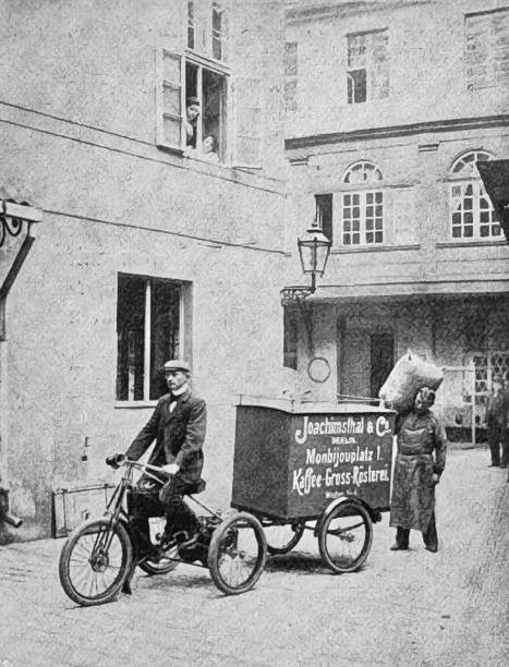 istock Motorcycle delivery car with trailer of a coffee roaster 1785964429