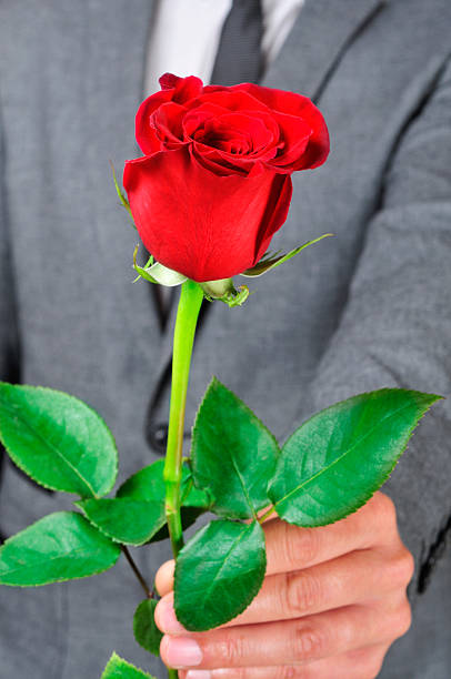 istock man in suite offering a red rose 178596701