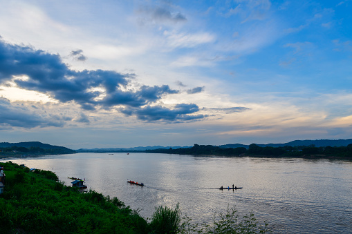 Landscape of Mekong river in Chiang Khan district with cloudy on evening, Loei. Travel and amazing Thailand