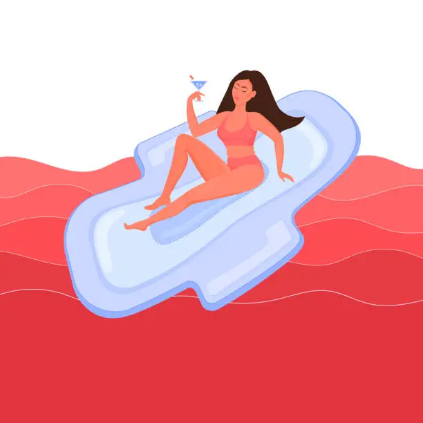 Vector illustration of Relaxing on Sanitary Pad. Comfort concept.