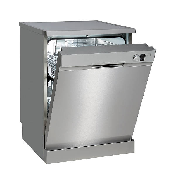 Freestanding INOX dishwasher Modern freestanding dishwasher isolated on white with clipping path. dishwasher stock pictures, royalty-free photos & images
