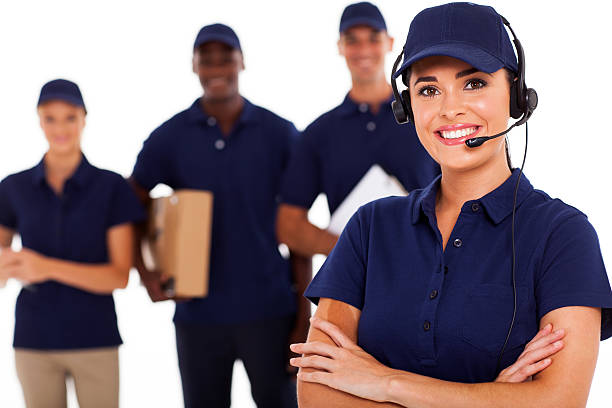 professional courier service dispatcher professional courier service dispatcher and staff car transporter stock pictures, royalty-free photos & images