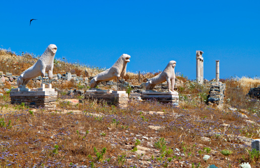 The ancient terrace of the lions at Delos island in Greece
