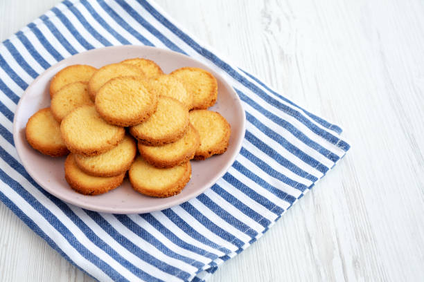 istock Homemade Pure Butter Shortbreads on a Pink Plate, side view. Space for text. 1785999904