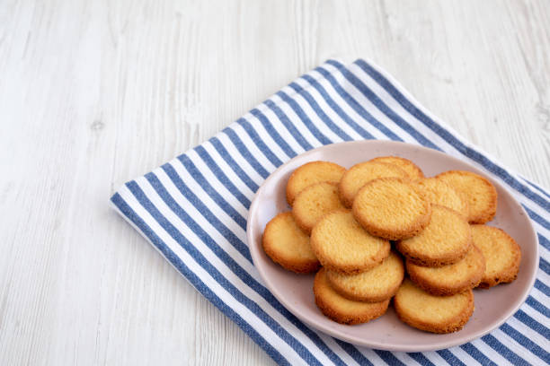 istock Homemade Pure Butter Shortbreads on a Pink Plate, side view. Copy space. 1785999937