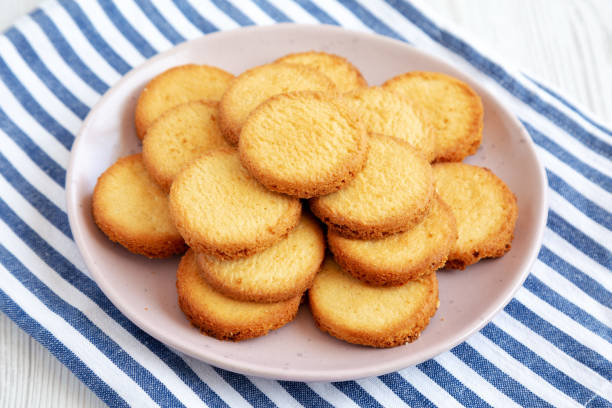 istock Homemade Pure Butter Shortbreads on a Pink Plate, side view. Close-up. 1785999954