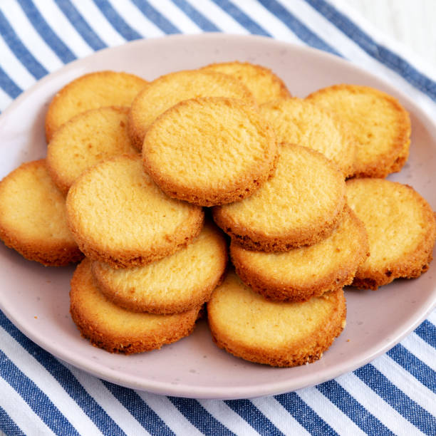 istock Homemade Pure Butter Shortbreads on a Pink Plate, low angle view. 1786000619