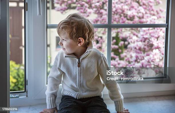 Foto de Rapaz Adorável Criança Olhando Pela Janela e mais fotos de stock de Alegria - Alegria, Bebê, Beleza