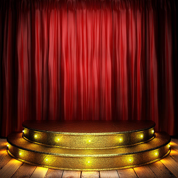 istock red fabric curtain on golden stage 178603415