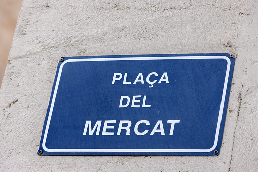street name sign of Plaza de Mercat in Valencia; Valencia, Spain