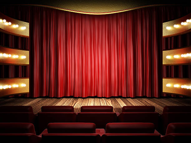 istock red fabric curtain on golden stage 178605355