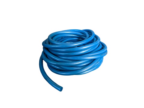 a blue watering hose with white background. isolated