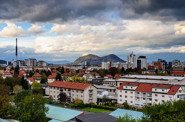 Roofs of Ljubljana Bezigrad with Smarna gora stock photo