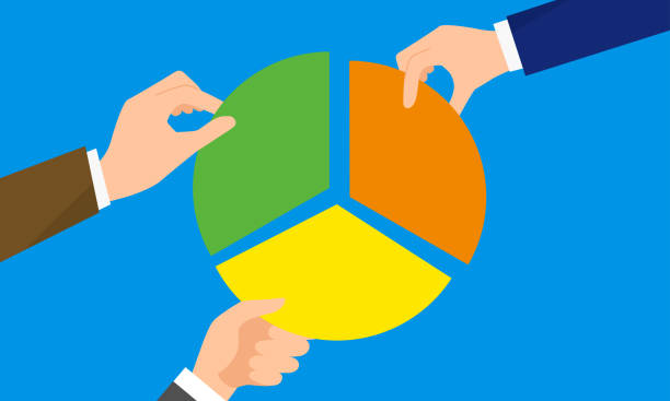 istock Three hands sharing the market, image illustration of the three companies' monopoly, Vector 1786105369