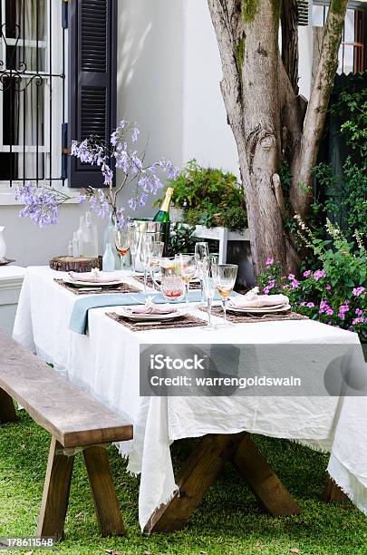 Garden Party Table Setting Stock Photo - Download Image Now - Outdoors, Dining, Dinner Party